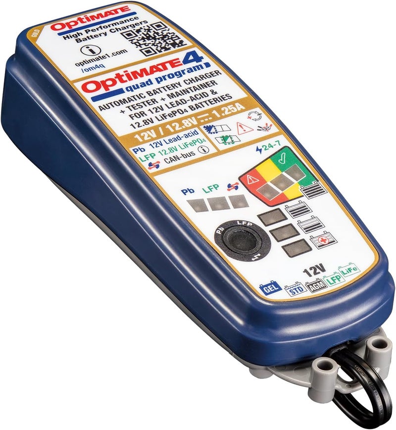 Tecmate Optimate 4 Quad Program, TM631, Gold Series: 9-Step 12V / 12.8V 1.25A Sealed Battery Saving Charger & maintainer - Image 2